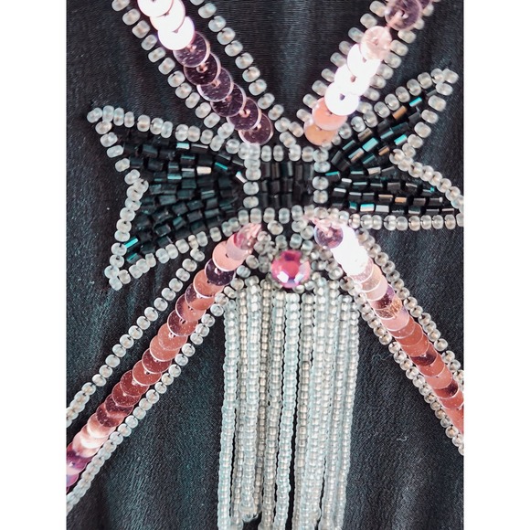 VTG 70s Argenti 100% Pure Silk Black Pink Sequin Beaded Bows Blouse S Hong Kong - Picture 5 of 10